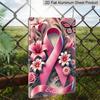 2D Flat Believe Pink Ribbon Lily Butterfly Breast Cancer Awareness Metal Sign - 8.0x12.0inch Aluminum Wall Art, Inspirational Floral Support Decor