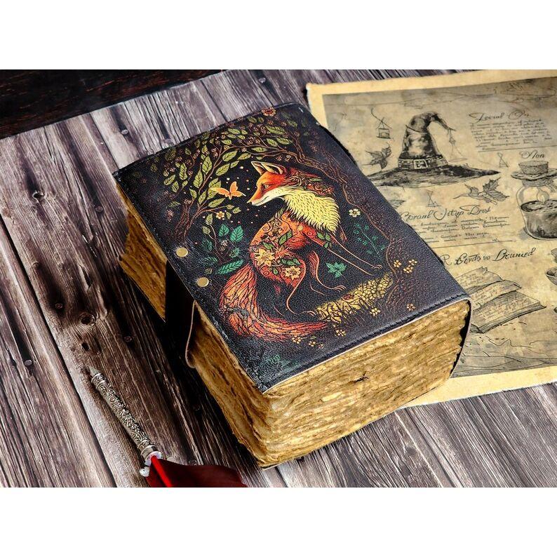 Handmade Leather Journal For Men Women Grimoire Book For Traveling Sketchbook Birthday Gift. ( 200 Pages )