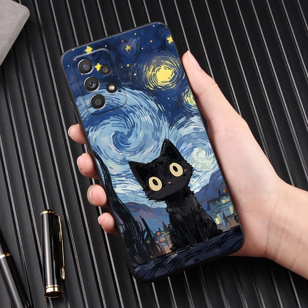 Чехол для телефона 'Звездное небо с кошкой' для Samsung Galaxy A57 A56 A37 A55 A36 A26 A54 A52 A35 A34 A25 A17 A16 A15 A07 A06 Мягкий чехол