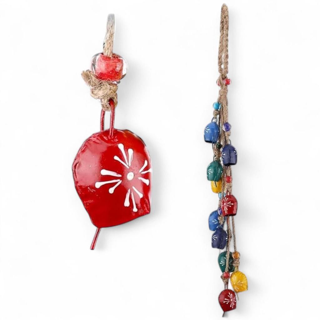 Винтажный колокольчик ручной работы на джутовой веревке, кластер из 10 колокольчиков для декора сада, патио и стен фермерского дома, успокаивающие звуки