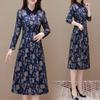 Vintage Floral Printed Midi Dress Women's Casual Lapel Spliced Spring Autumn Long Sleeve Elegant A-Line Waist