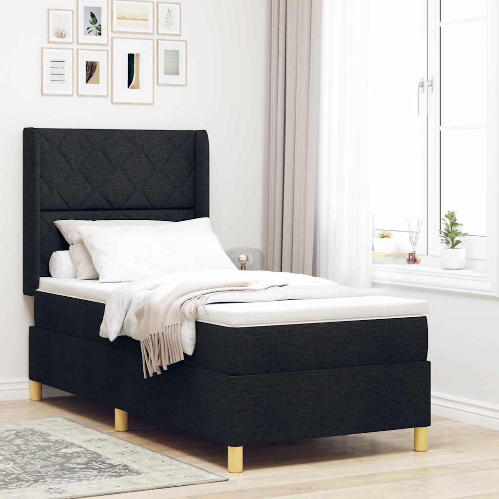Box Spring Bed with Headboard Black 90 x 200 cm Fabric