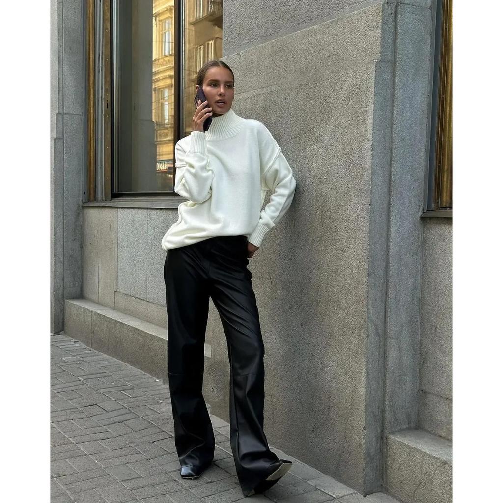 Autumn Winter Women's Solid Color Knitted Turtleneck Sweater Female Warm FashionThick Loose Casual Pullovers