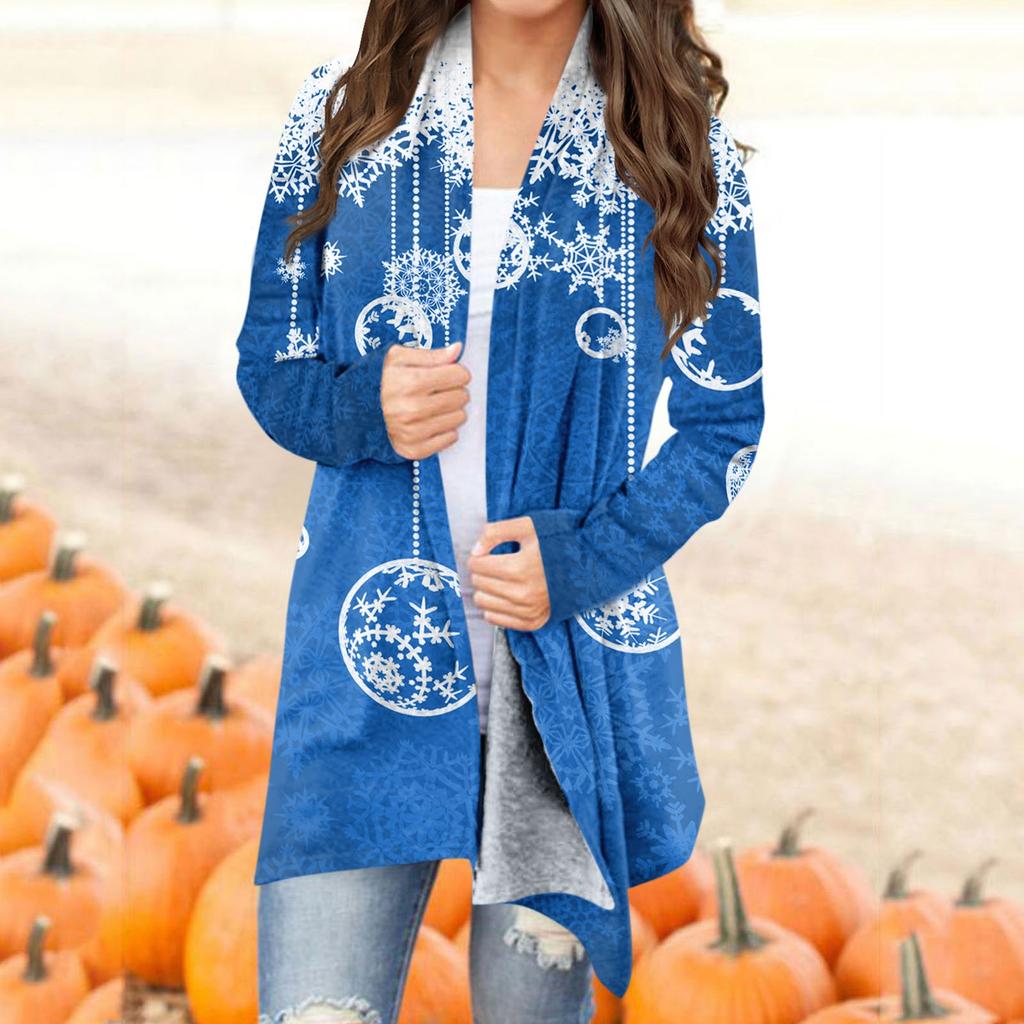 Женская модная рождественская куртка с принтом, повседневный кардиган с длинным рукавом, пальто