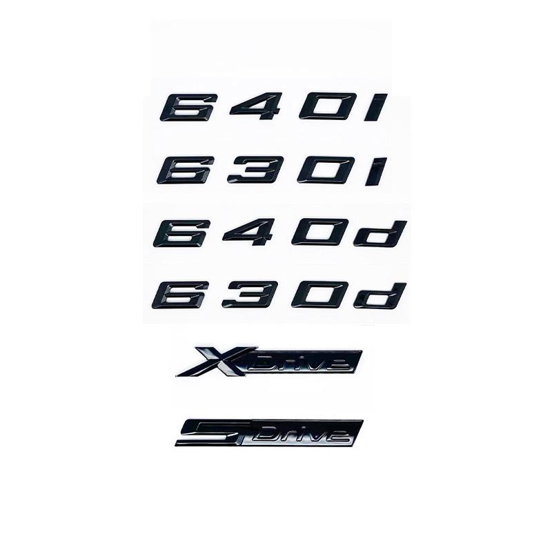 Glossy Black ABS Alphanumeric Badge for BMW E63 E64 F06 F12 F13 G32 - 630i 630d 640i 640d XDrive SDrive - Bright Silver Car Embl