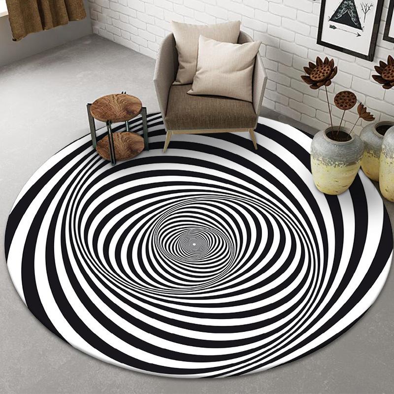 3D Illusion Halloween Black & White Round Carpet for Bedroom & Living Room