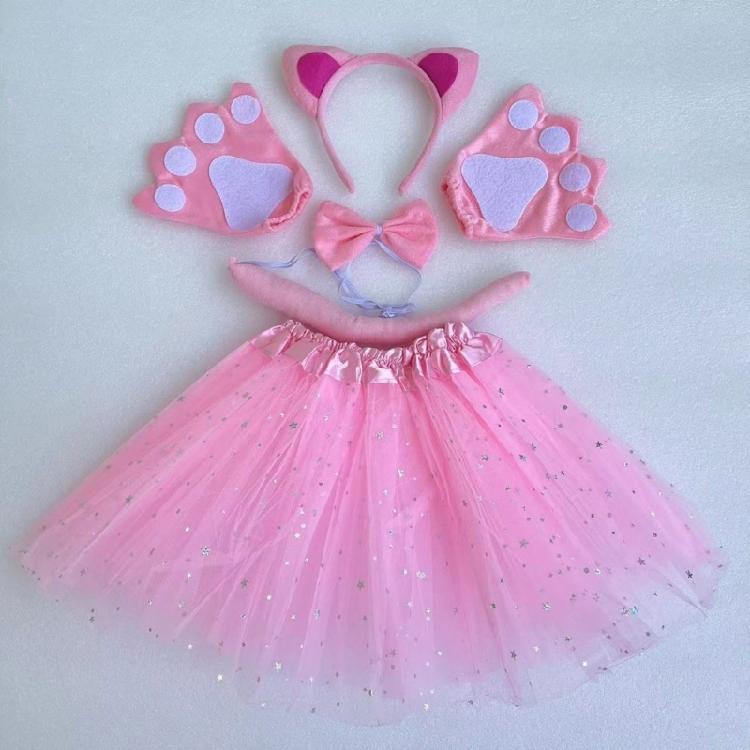 Костюм кошки с повязкой на голову, хвостом, галстуком-бабочкой, перчаткой, юбкой, наряд для переодевания на Хэллоуин для ребенка, женщины, девочки, Рождество