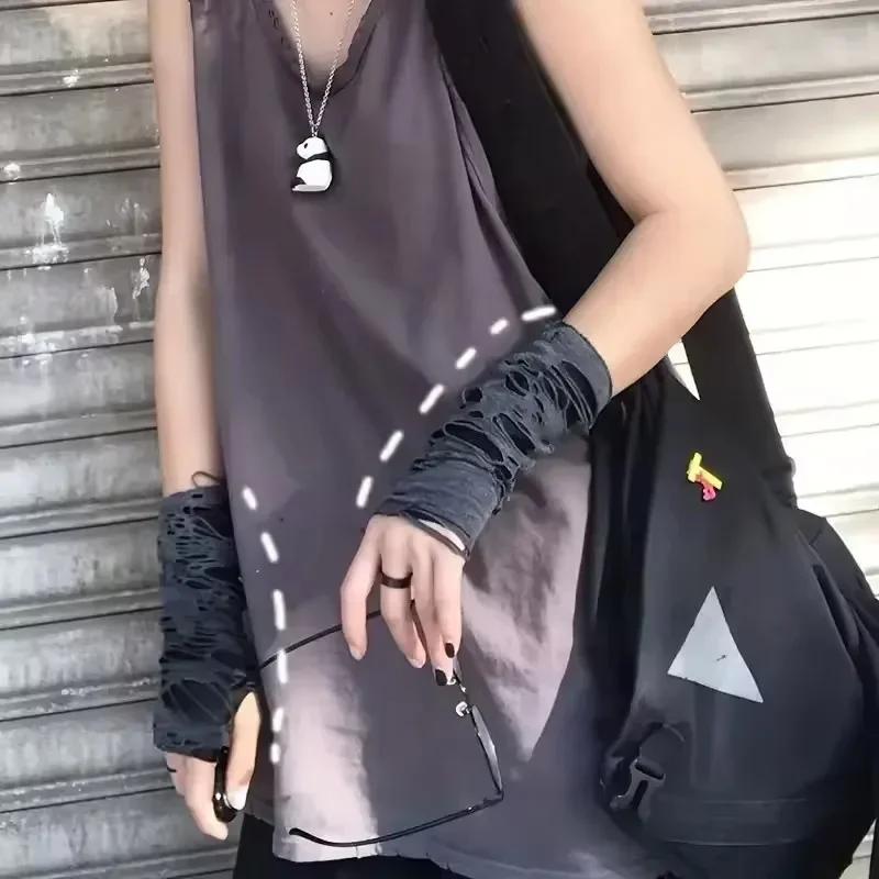 New Hot Sale Fashionable Simple Gothic Fingerless Gloves Unisex Tear Design Stretchy for Party Preparation and Durable Halloween