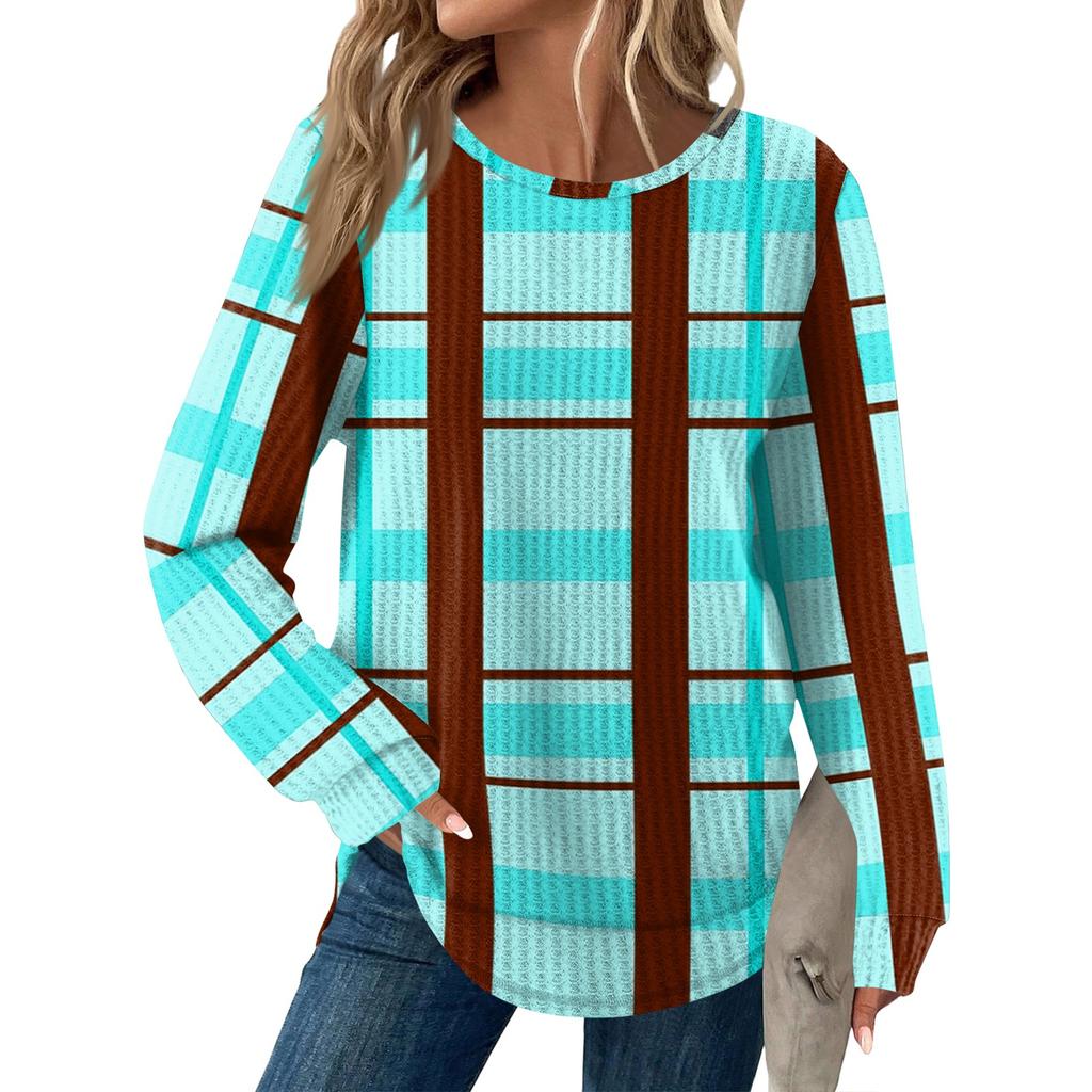 Women's Fashion Casual Loose Round Neck Long-sleeve Printed Top