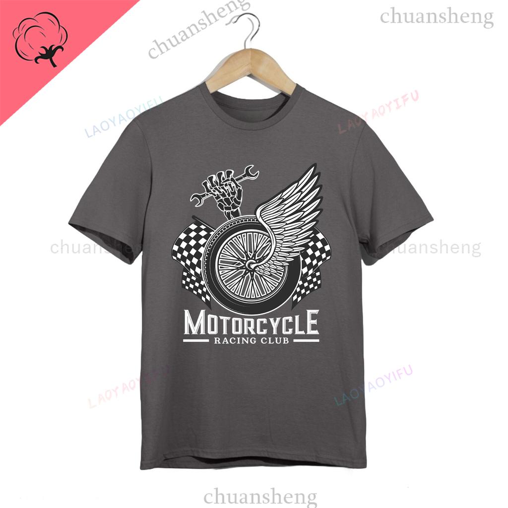 Camiseta Motorcycle Racing Club TShirt Winged Wheel Skeleton Wrench Tee Biker Garage Top Camisa Cotton Unisex Shirts
