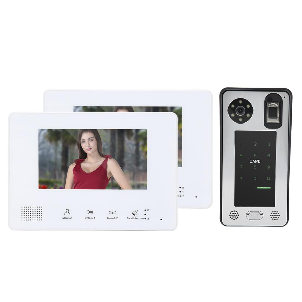 Главная Видеодомофон 2-проводная система 7 дюймов 2 монитора отпечаток пальца пароль IC карта разблокировка ночное видение