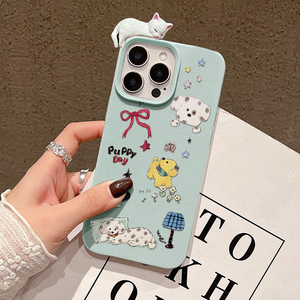 3D Чехол для телефона для iPhone 11 13 17 Pro Max 17 Air Case iPhone 13 15 16 Pro Max 12 14 Pro Max 14 15 Plus Милый 3D Котенок Мультяшный Кожаный