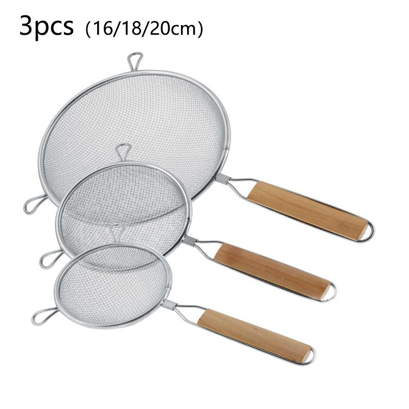 1Pce Stainlesss Steel Fine Mesh Strainer Set Versatile Long-Handle Sieves for Flour Tea Coffee Oil Filtering