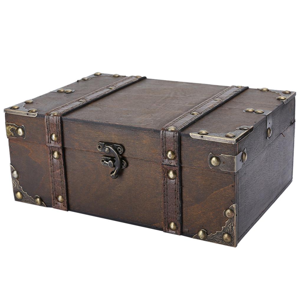 Винтажный деревянный ящик для хранения, декоративный сундук для драгоценностей с замком, украшение для дома6282?2302