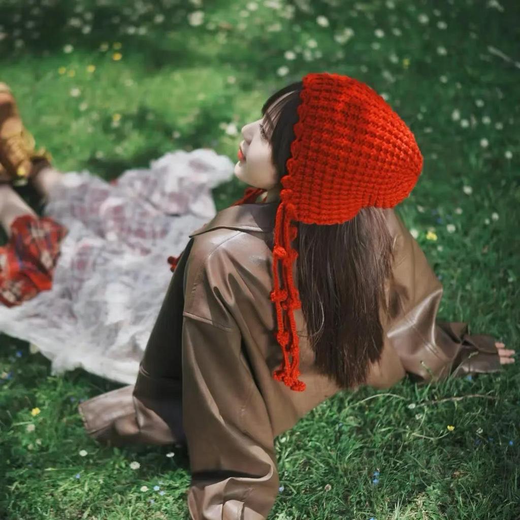 Kawanishi Women's Handmade Wool Beanie with Tassel and Ear Protection