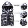 Men Cotton Vest Autumn Winter Hooded Sleeveless Zipper Placket Jacket with Pockets Solid Color Glossy Finish Down Quilted Vest Coat