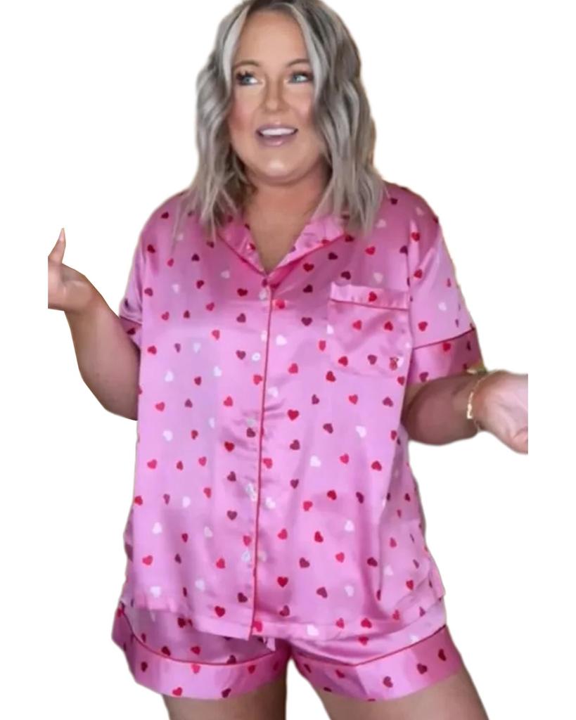 Azura Exchange Pink Valentine Heart Shape Print Plus Size Sleepwear