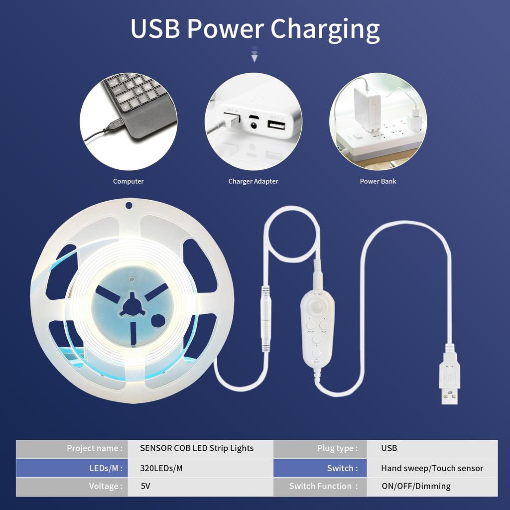 Clearhill Human Sensitive LED лента световая полоса с датчиком гибкая 5M натуральный белый 4000K мощная ширина 8 мм 320 USB питание IP20 5V для лестниц