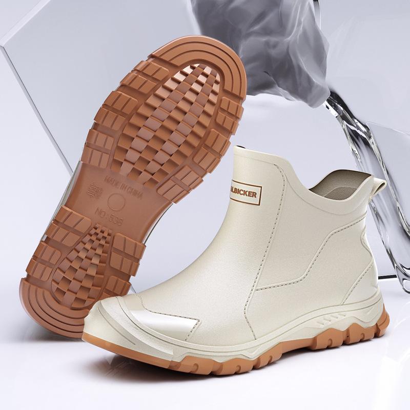 Men's Low Top Waterproof Non-Slip Rubber Rain Boots for Kitchen, Wear-Resistant Chef Shoes, Short Tube Rain Footwear for Car Wash & Takeaway.