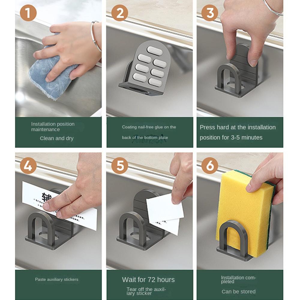 Самоклеящийся держатель для губки для раковины, алюминиевый держатель для хранения губки для кухонной раковины