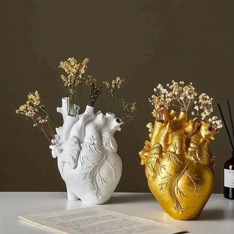 New Simulation Heart Shape Resin Vase 4 Colors Heart-shaped Arrangement Potted Plant Suitable For Home Study Office Ornament