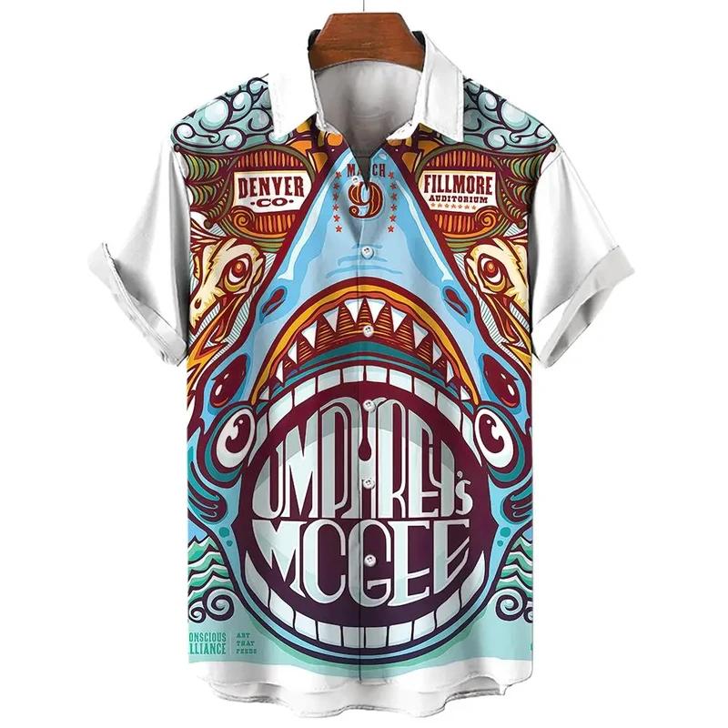 Мужская рубашка с 3D принтом морских животных, модная уличная одежда с короткими рукавами и лацканами, классная и инновационная гавайская рубашка с акулой