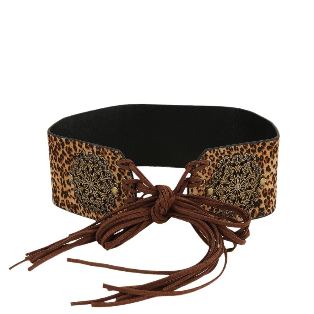 Leopard Print West Cowboy Waist Belt Trouser Decoration Pu Waistbands Splicing Rings Belt  Daily