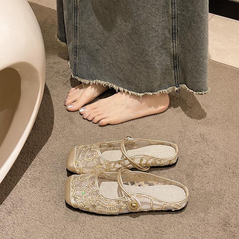 Women's Mesh Yarn 2025 Muller Flat-bottomed Sandals Summer New Bag Head Slippers Women Wear Xiaoxiangfeng Bag Head Half Slippers