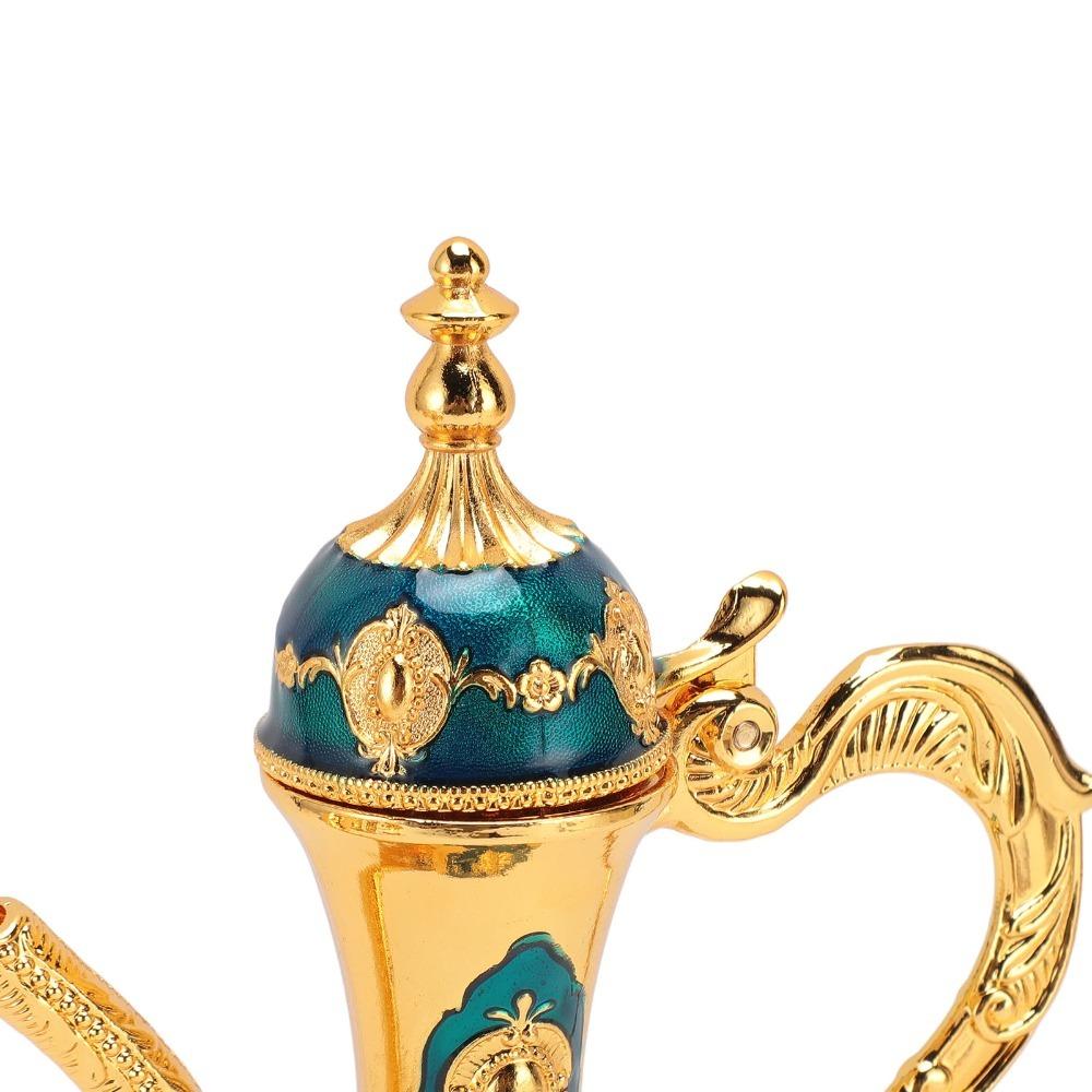 8PCS Zinc Alloy Wine Pot Kit Gold Green Turkish Tea Set Tea Sets Coffee Pot Set Home Party Decor