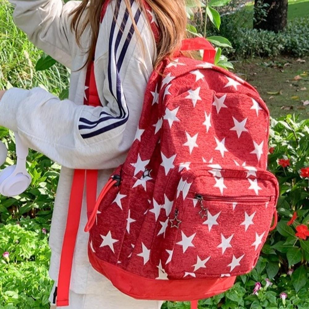 Multi-pocket Star Printing Backpack Lightweight Students Schoolbag Grey Stripes Backpack Travel