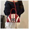 Women's Faux Leather Color Block Stripe Shoulder Bag Summer New Semi Circle Clutch Handbag Trendy Bowler Purse