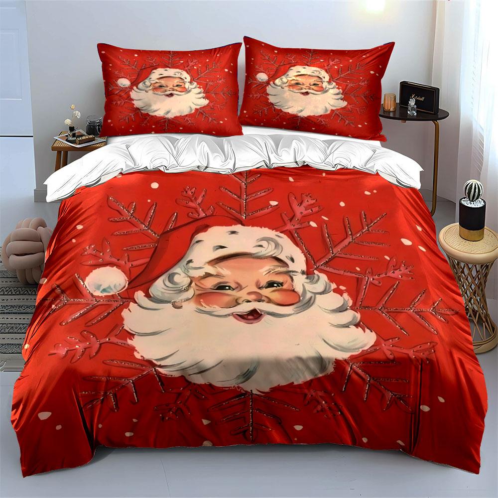 Santa Claus and Snowflake Design Bedding Duvet Cover Set Duvet Cover Pillowcases  (1*Duvet Cover 2*Pillowcases, without duvet insert)