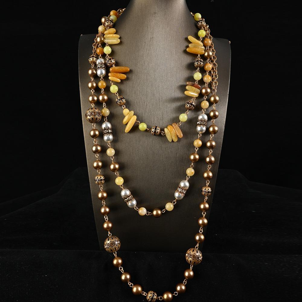 Pearl and Shell Beaded Long Necklace Vintage Three Layers Necklace Antique Necklace Women Girls