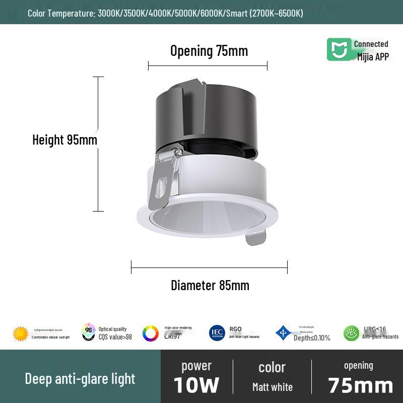 Smart Dimming & Color-Changing LED Recessed Spotlight for Anti-Glare Villa Wall