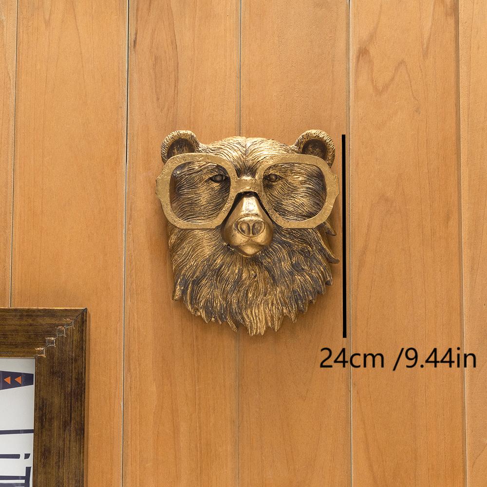 Antique Bronze Resin Animal Pendant Golden Deer Head Wall Storage Hook Up Background Wall Accessories Decorative Figurines