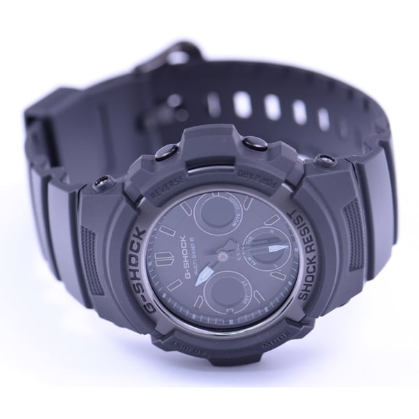 Casio G-SHOCK AWG-M100SBB-1AJF [ALL BLACK] Круглые часы из черной нержавеющей стали с цифровым и аналоговым циферблатом