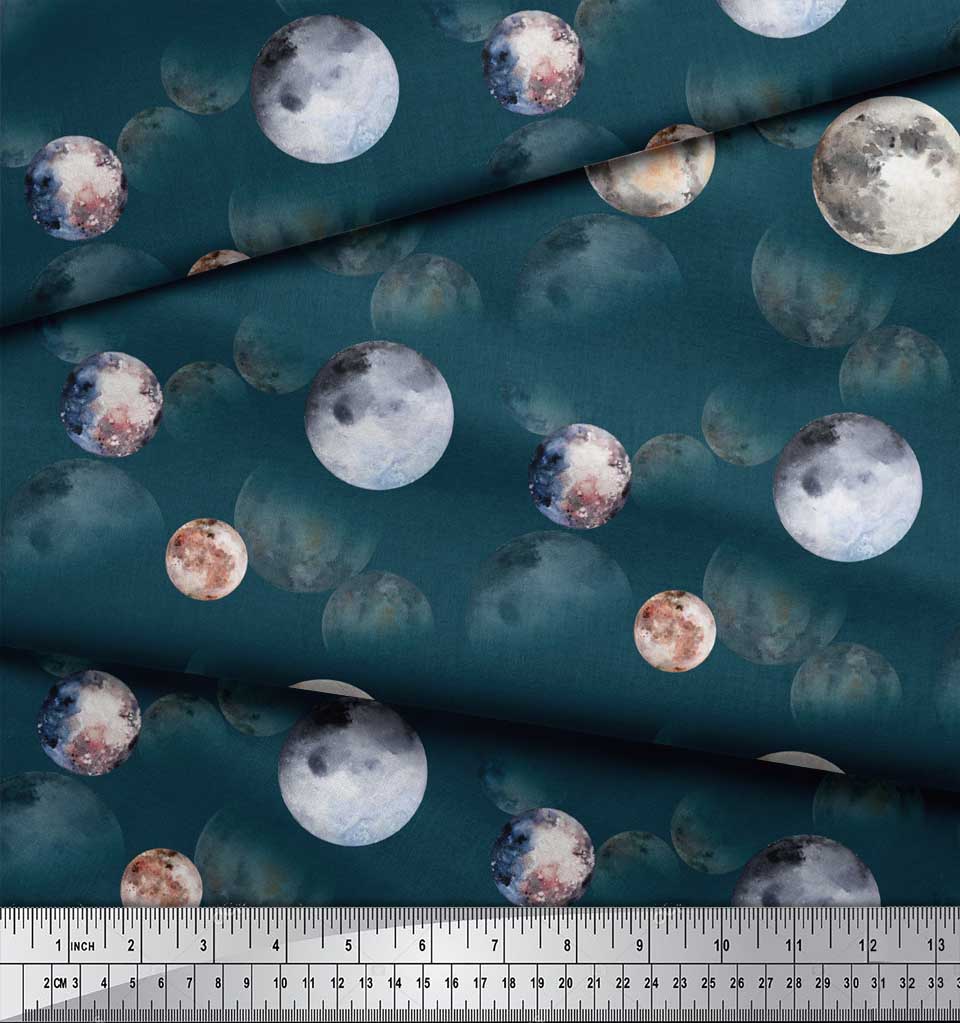 Soimoi Black Poly Crepe Fabric Planet Galaxy Decor Fabric Printed metre 42 Inch