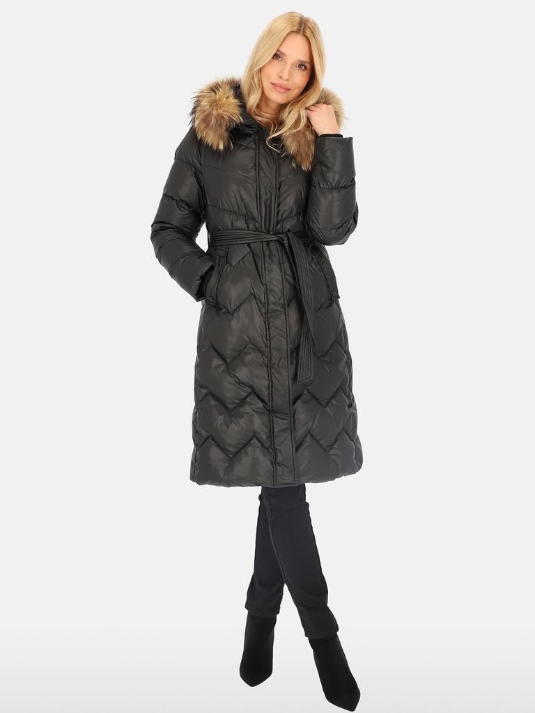 Women' Knee-Length Down Coat with Raccoon Fur