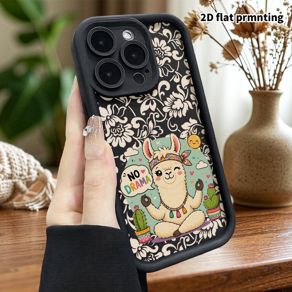 Phone Case: 2D flat design suitable for iPhone 18 17 16 15 14 13 Pro, unisex, meditating alpaca, Christmas and Halloween gift
