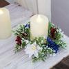 2Pcs Patriotic Artificial Wreath Candle Independence Holder Day Pillar Candle Ring Red White Blue