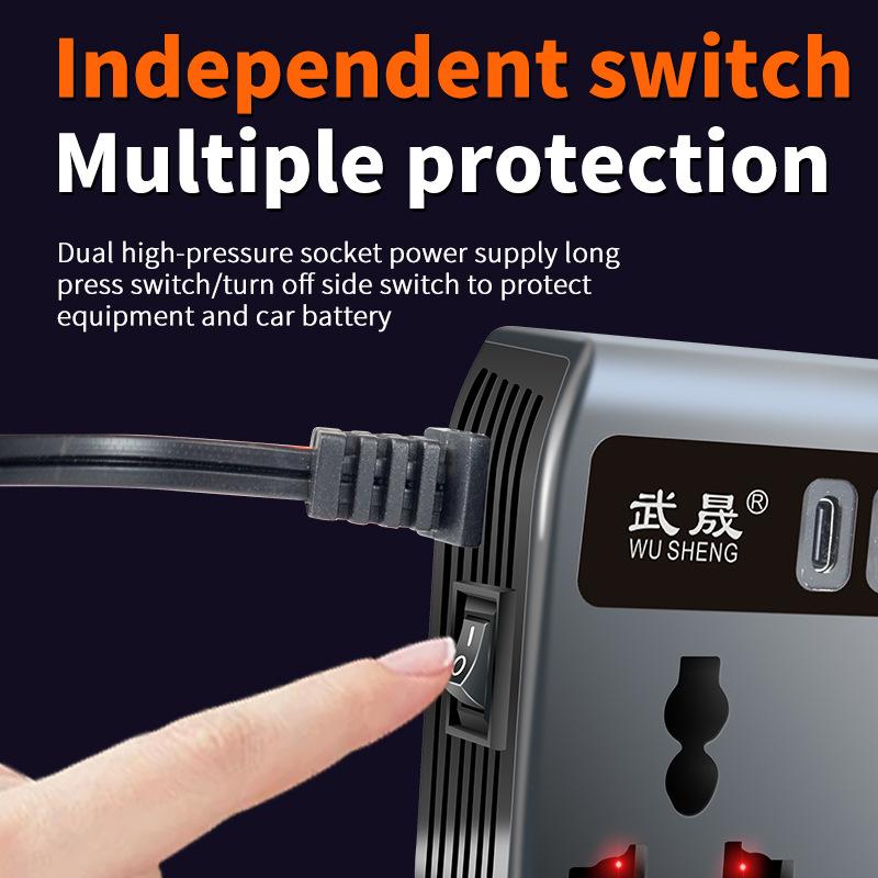 Портативный преобразователь питания USB Type-C Зарядные устройства Розетка Детектор напряжения Адаптер питания 200 В Автомобильный инвертор 12 В/24 В в 220 В Конвертер Цифровой дисплей