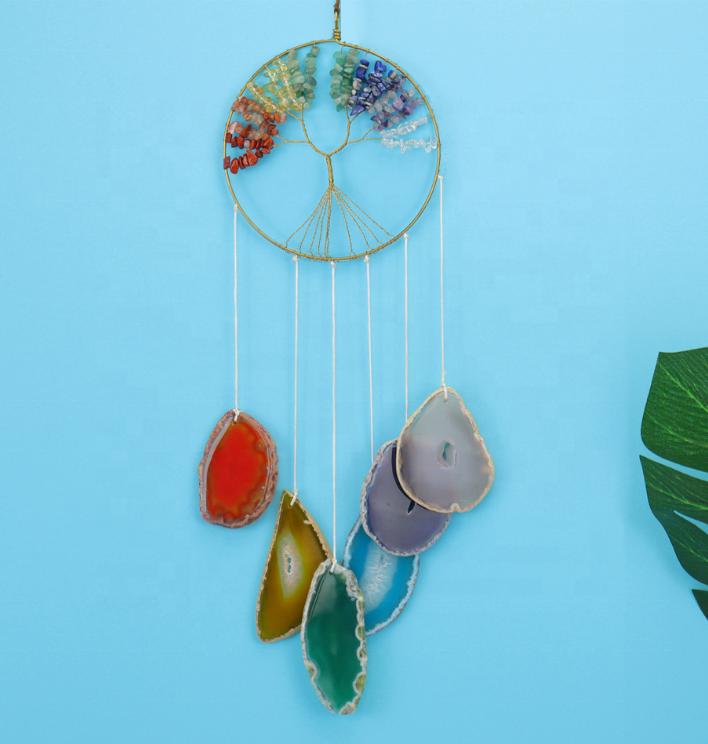 Chakra Natural Stones Tree of Life Wind Chimes Sun Catcher Window Decoration for Home and Garden Unique Wall Decorative Crafts