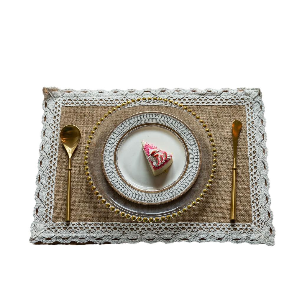 Хлопковая и льняная ткань Теплоизоляционная точка Западная подставка для еды Подставка Плетеная льняная хлопковая веревка Подставка для стола Фон для гурмана для съемки