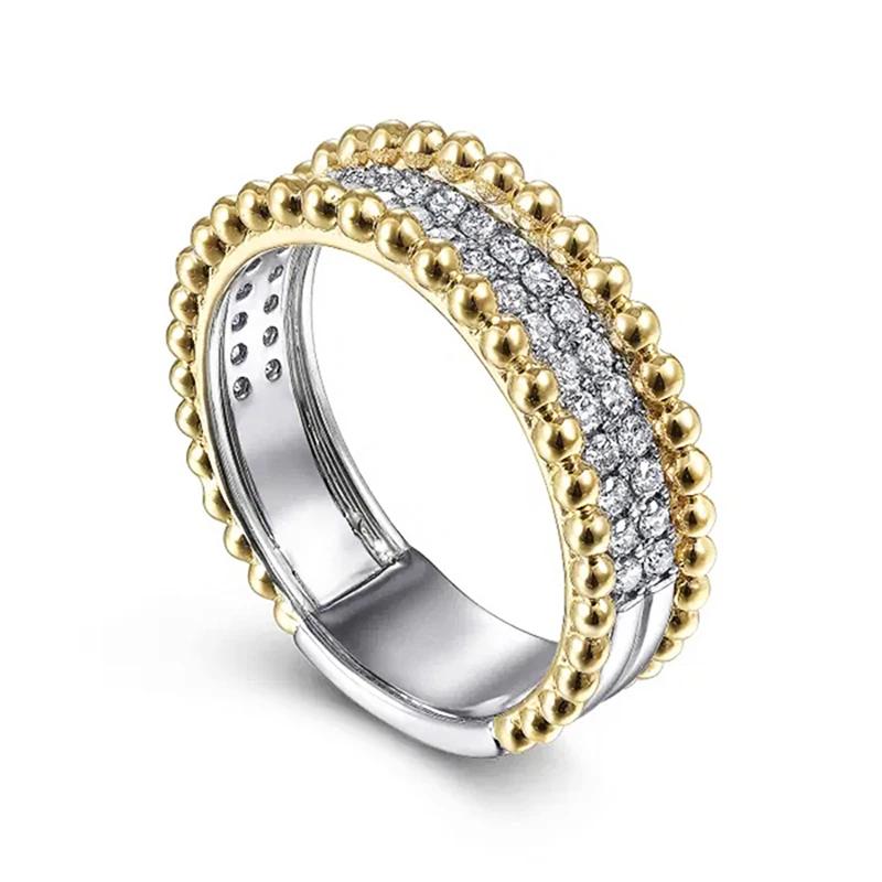 Huitan New Trendy Two-tone Women’s Rings Chic Bright Cubic Zirconia Finger Accessories Simple Stylish Engagement Party Jewelry