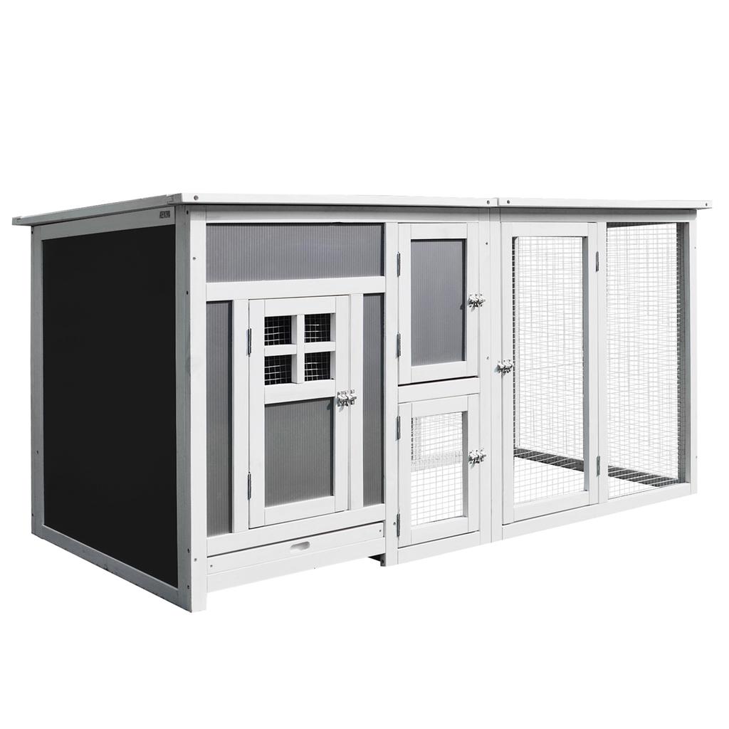 Outdoor Chicken Coop for Laying Hens with Waterproof Roof and Running Area, Wooden Nesting Box, 160x75x80 cm, Grey and White