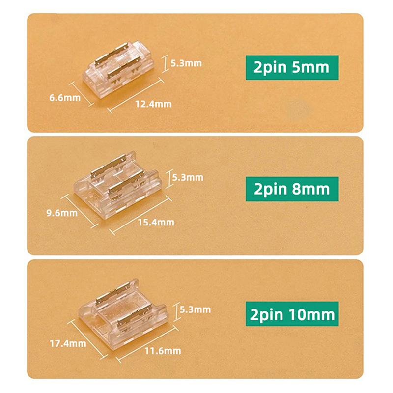 SMD/COB Welding-Free Transparent Led Connectors 5MM 8MM 10MM 2PIN For WS2811 WS2812B WS2815 5050 RGBW RGBCCT Led Light Strip