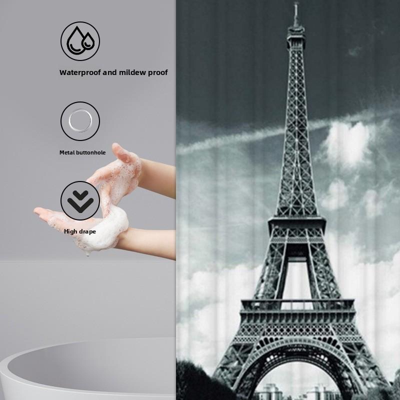 Полиэстеровая шторка для душа с тематикой Эйфелевой башни и городским ночным пейзажем для обустройства дома