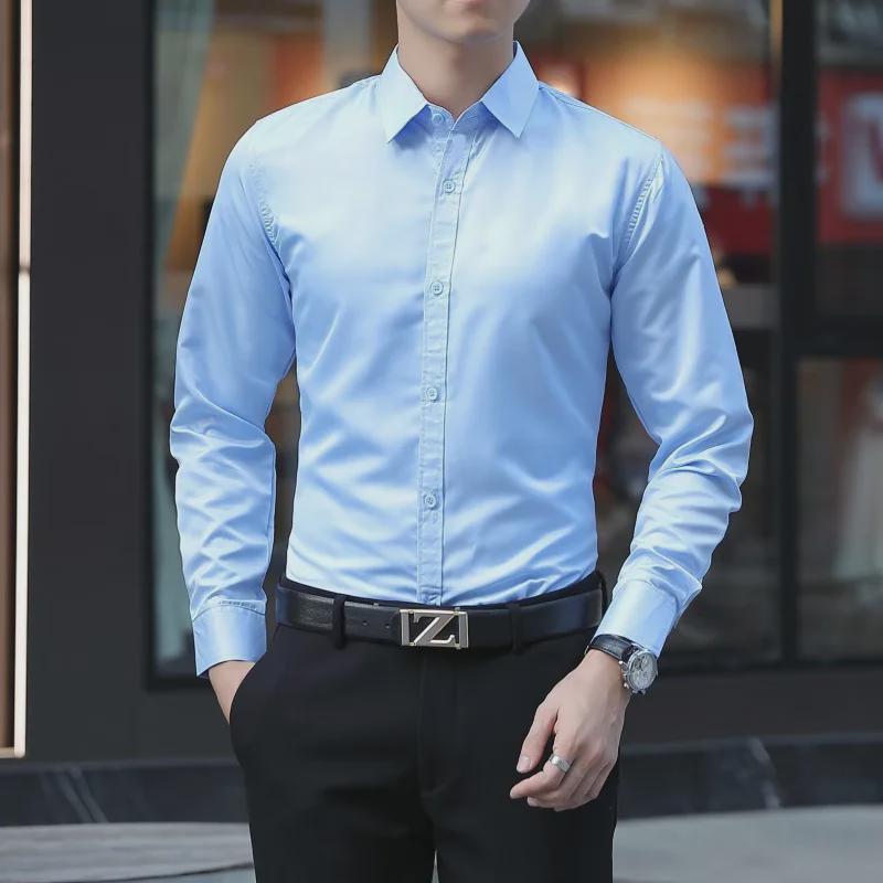 Korean Style Men's Slim Fit Casual Long Sleeve Shirt for Spring and Autumn