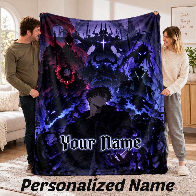 Custom Name Solo Leveling Flannel Throw Blanket Personalized Text Soft Blanket Bed Sofa Gift