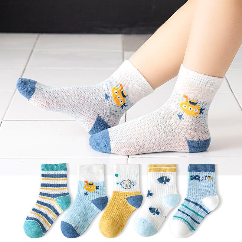 5 Pairs/Lot Children Socks Boy Girl Baby Fashion Cotton Solid Wild Soft Cozy Breathable For 1-12Y Summer Kids Casual Mesh Socks